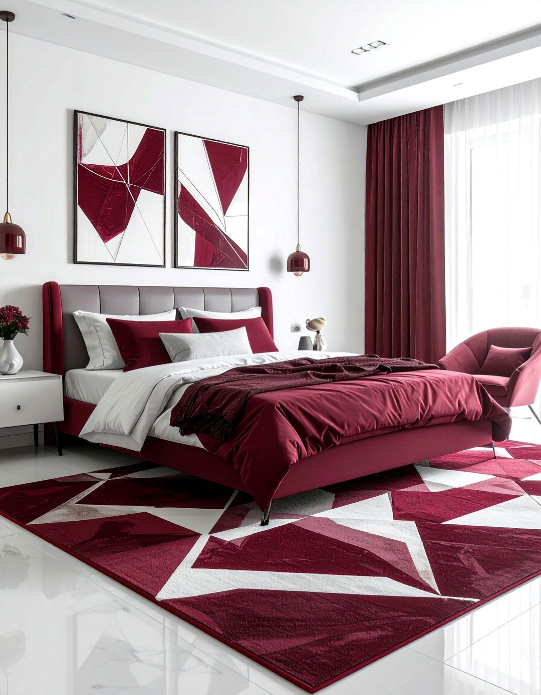Maroon geometric pattern bedroom - 30 maroon bedroom ideas