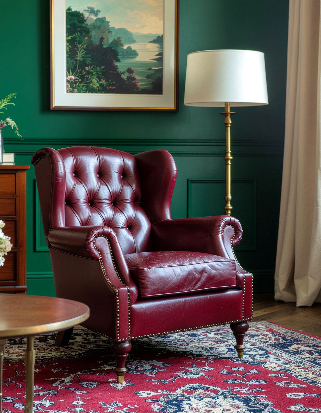 Maroon leather armchair - 30 berry living room ideas