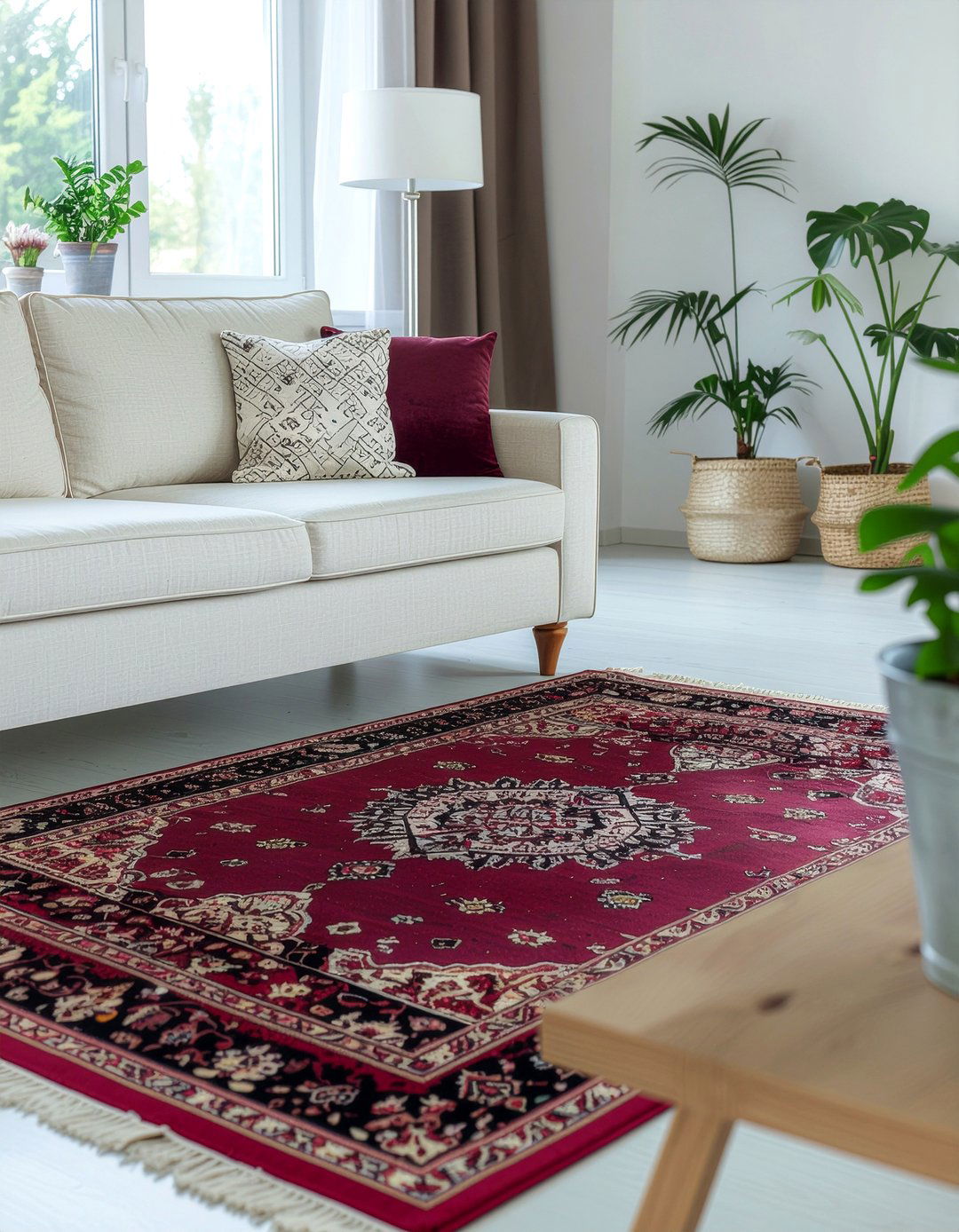Maroon rug - 30 maroon living room ideas