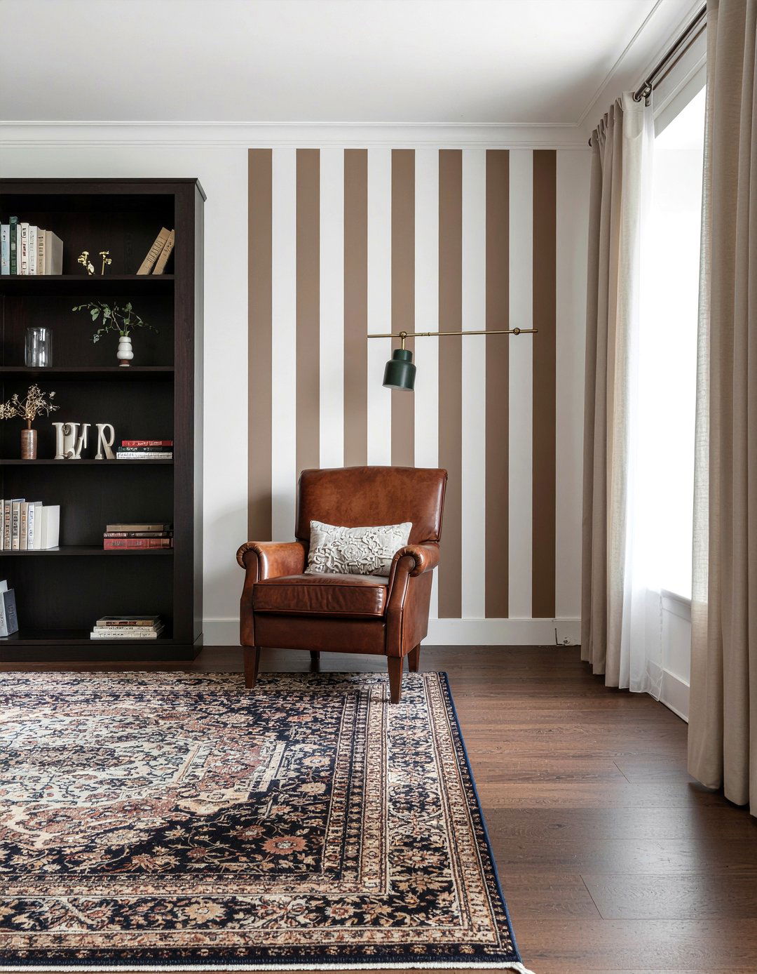 Masculine Dark Brown Striped Wall - 30 living room striped wall ideas