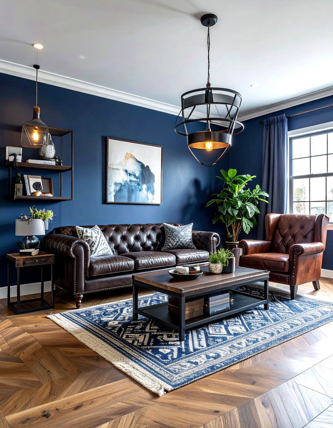 Masculine Industrial Navy Living Room - 30 industrial navy living room ideas