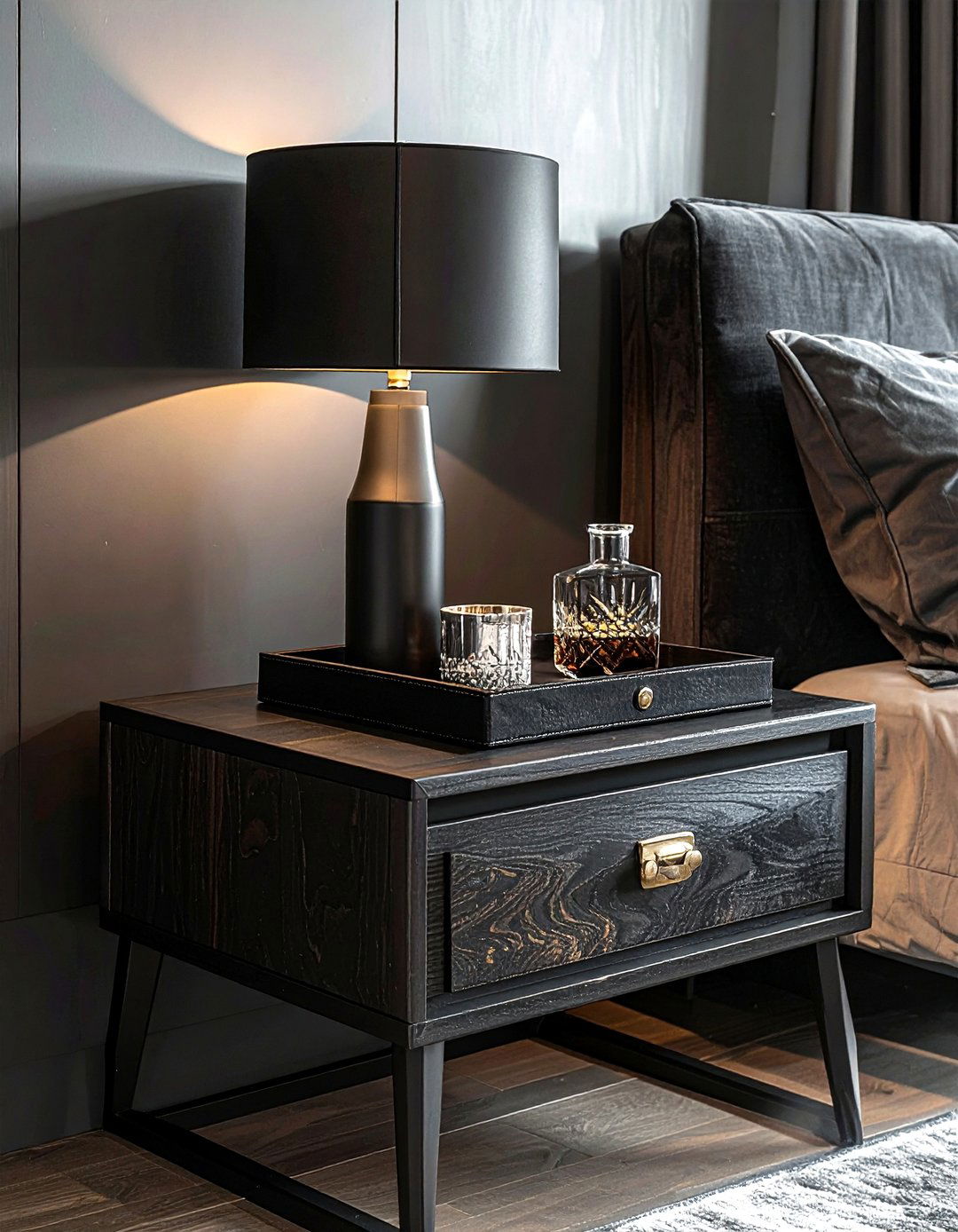 Masculine bedside table decor - 30 nightstand vignette ideas