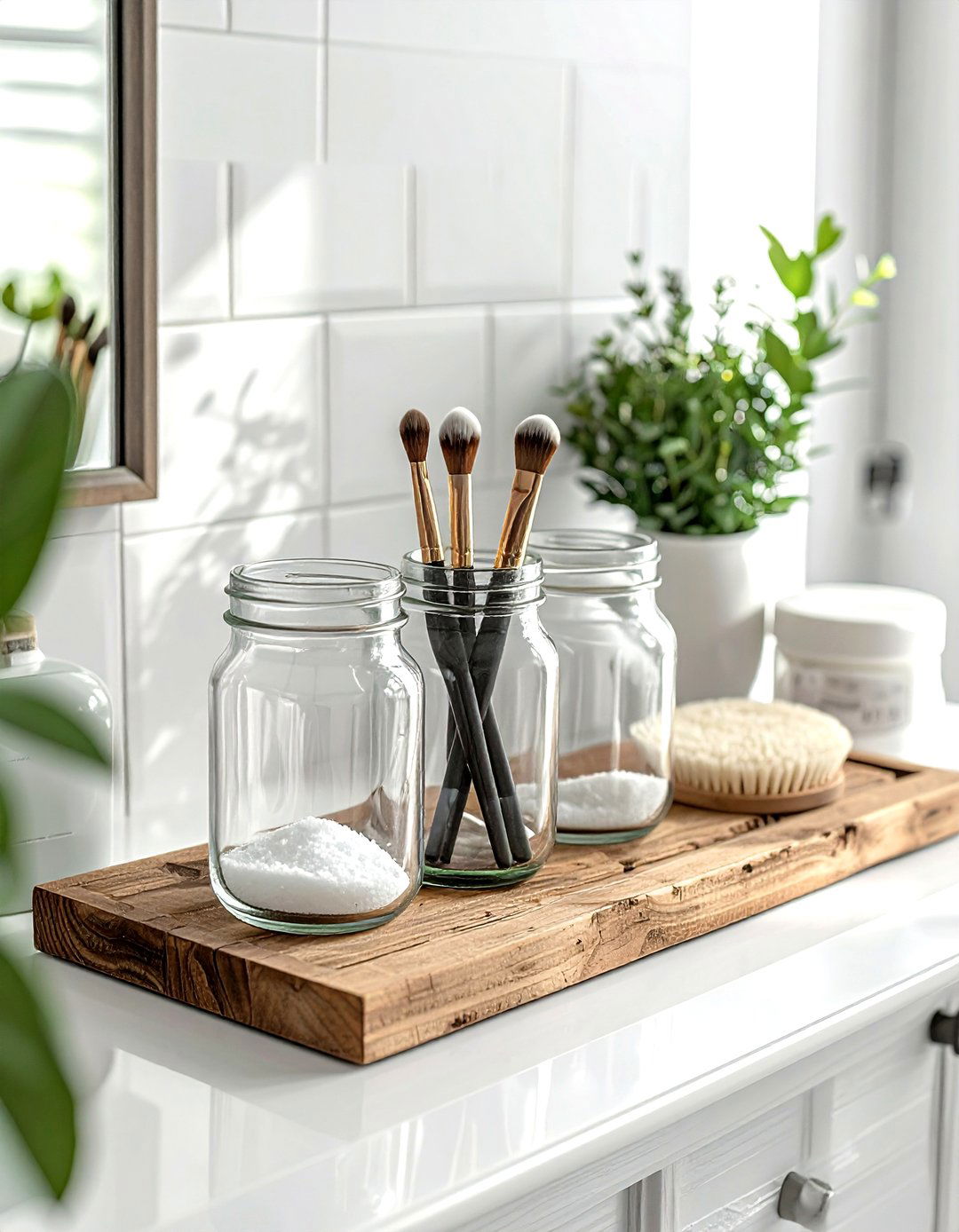 Mason Jar Organizer - 30 quick bathroom makeover ideas