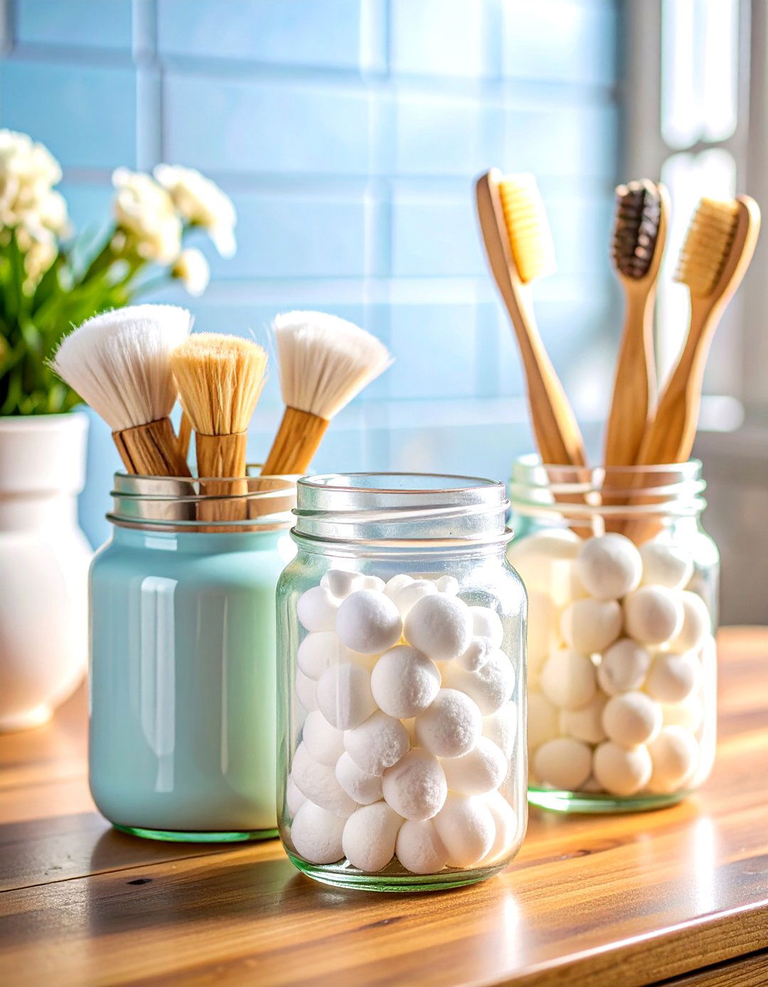 Mason Jar Storage - 30 DIY bathroom remodel ideas