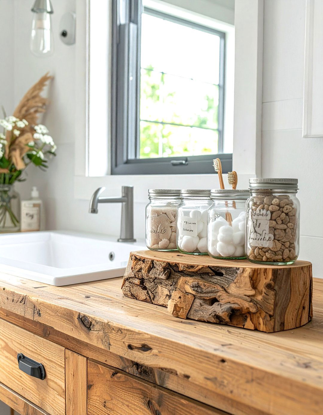 Mason Jar Storage - 30 farmhouse bathroom ideas