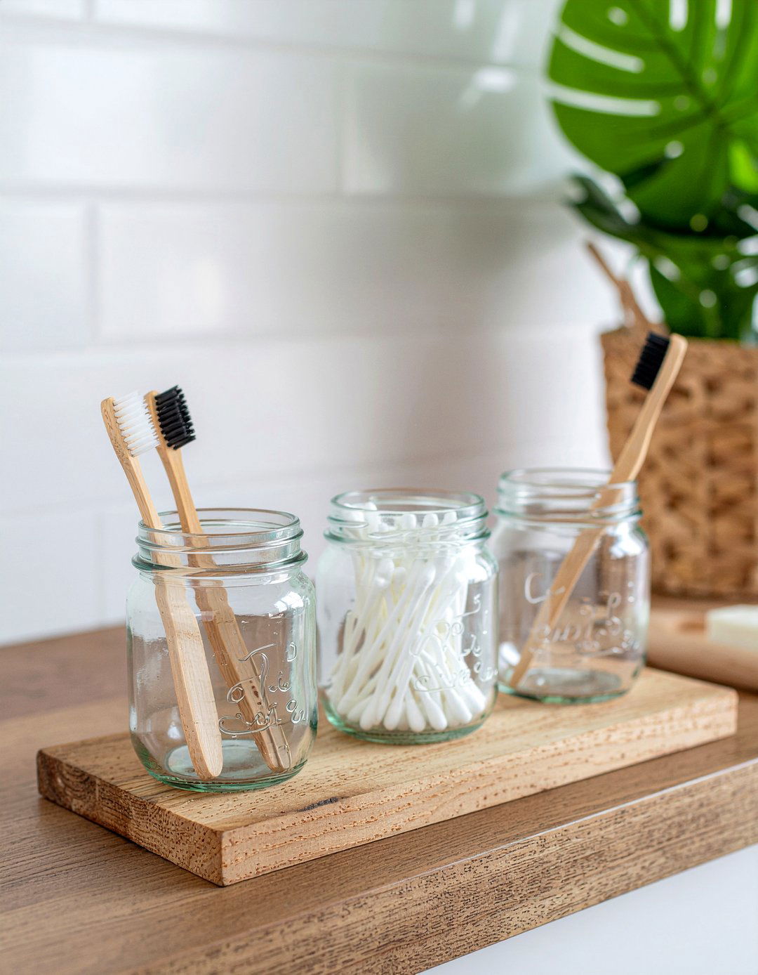 Mason jar bathroom organizer - 30 affordable bathroom ideas