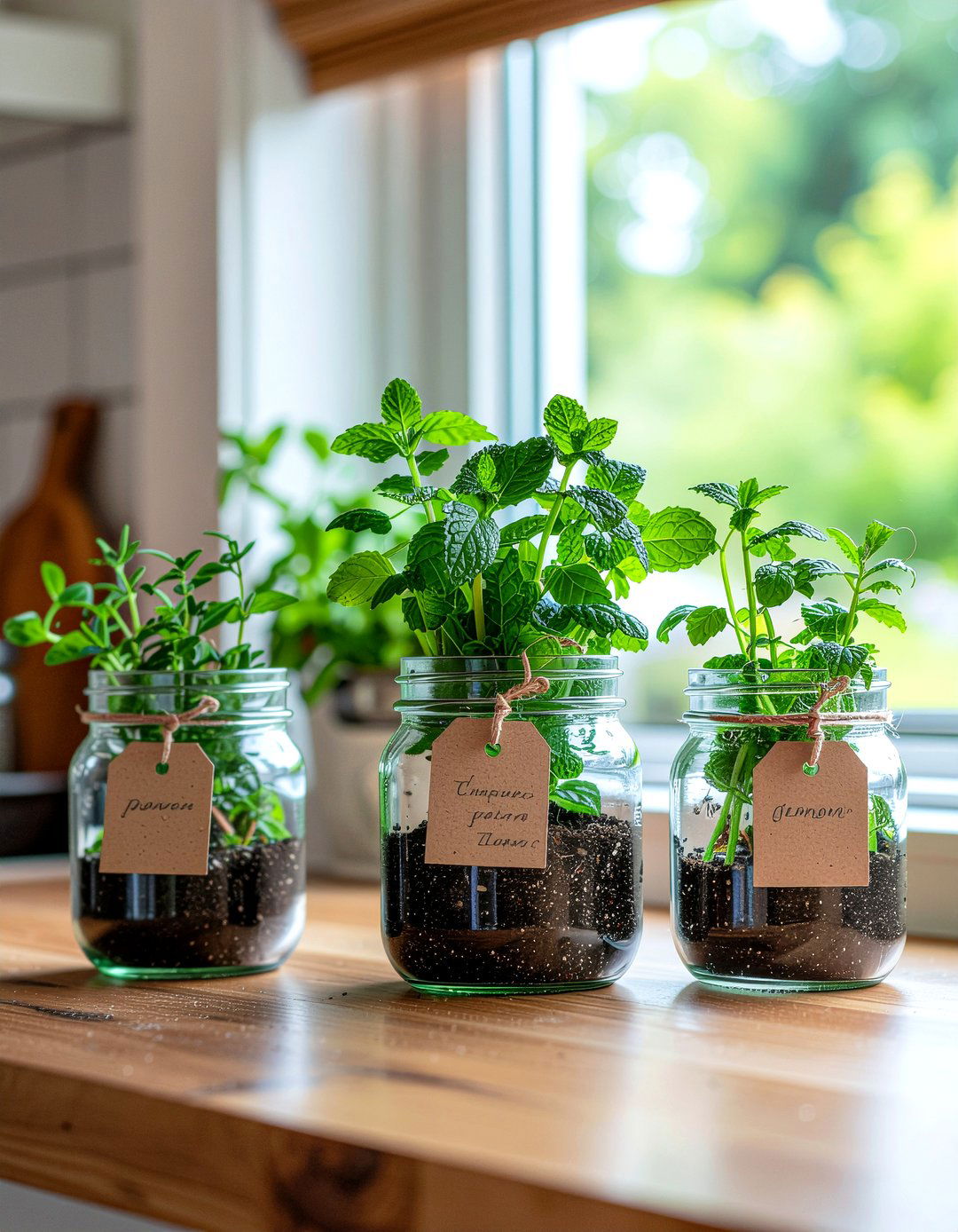 Mason jar herb garden windowsill - 30 kitchen window herb garden ideas