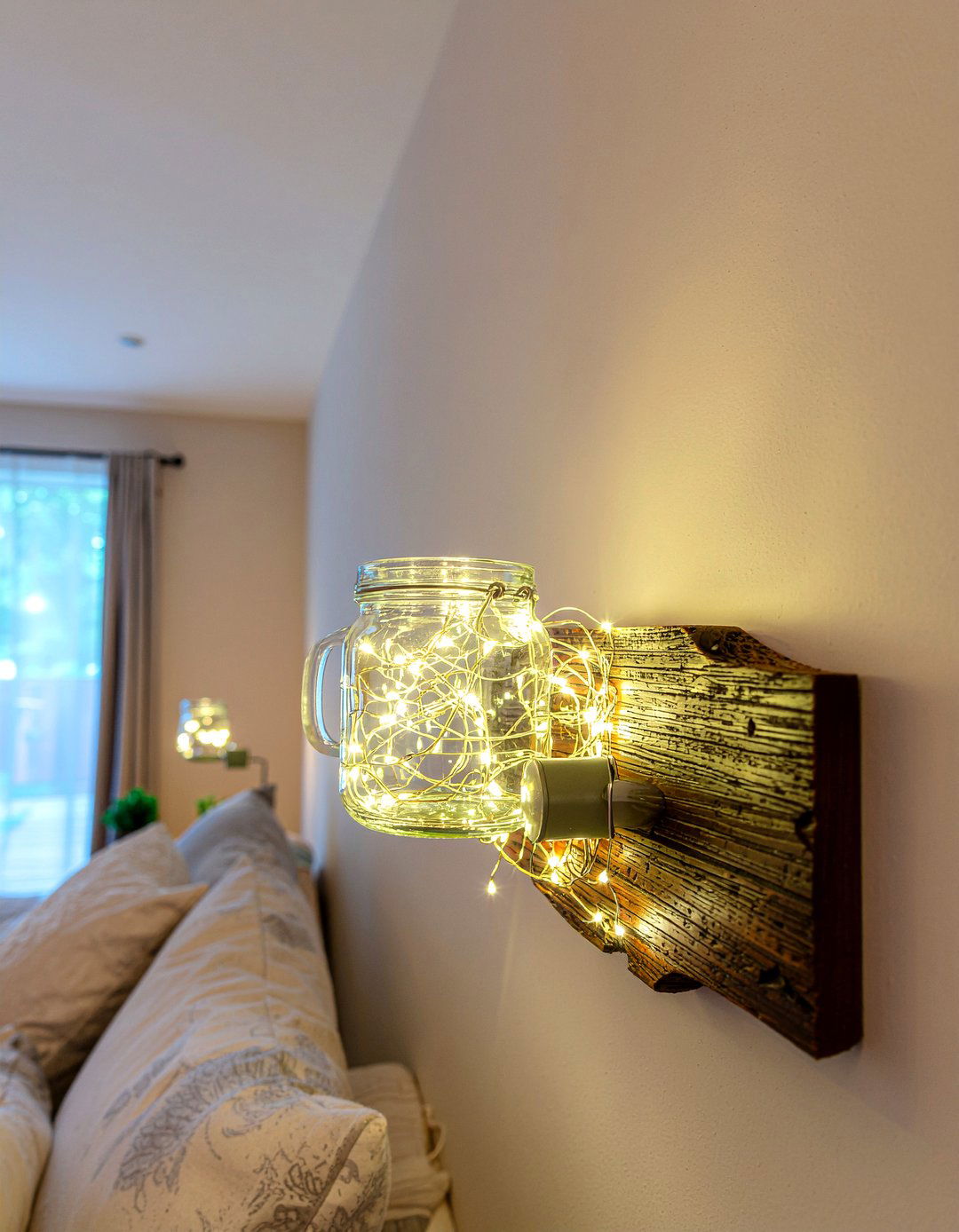 Mason jar sconce - 30 DIY bedroom decor ideas