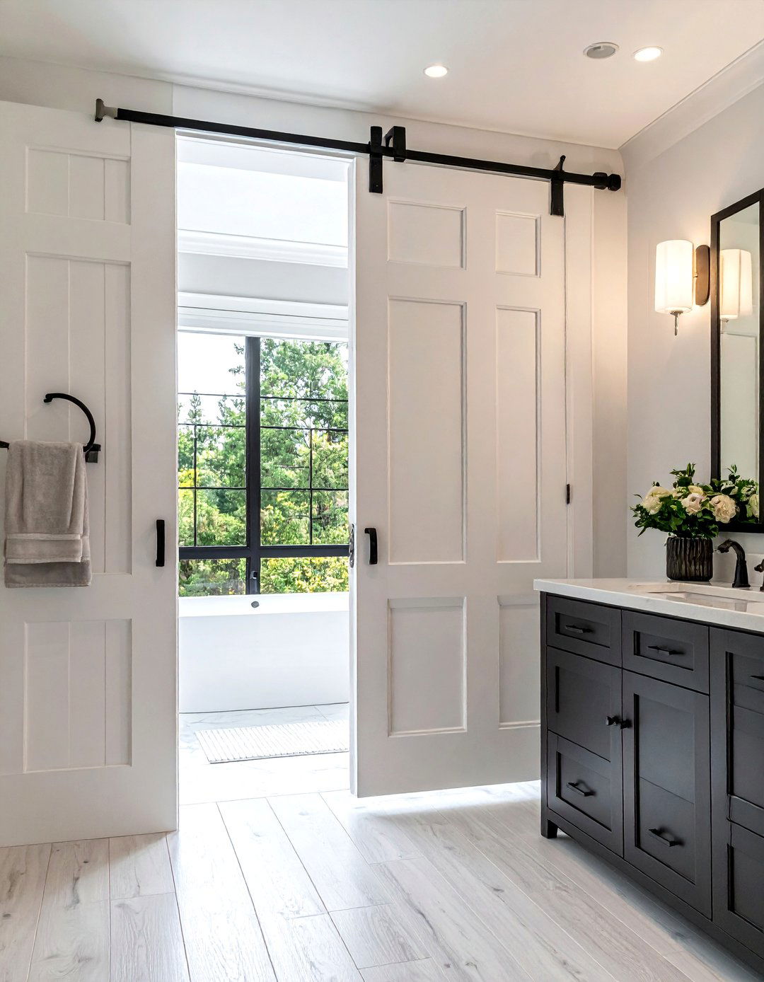 Master bathroom double pocket door - 30 bathroom pocket door ideas