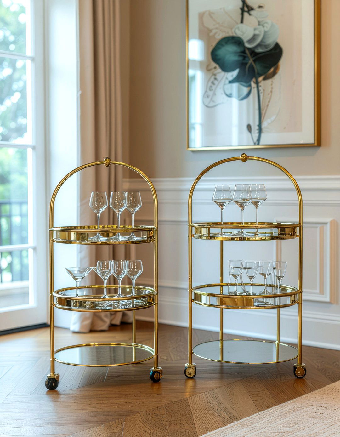 Matching Bar Carts On Corners - 30 dining room symmetry ideas