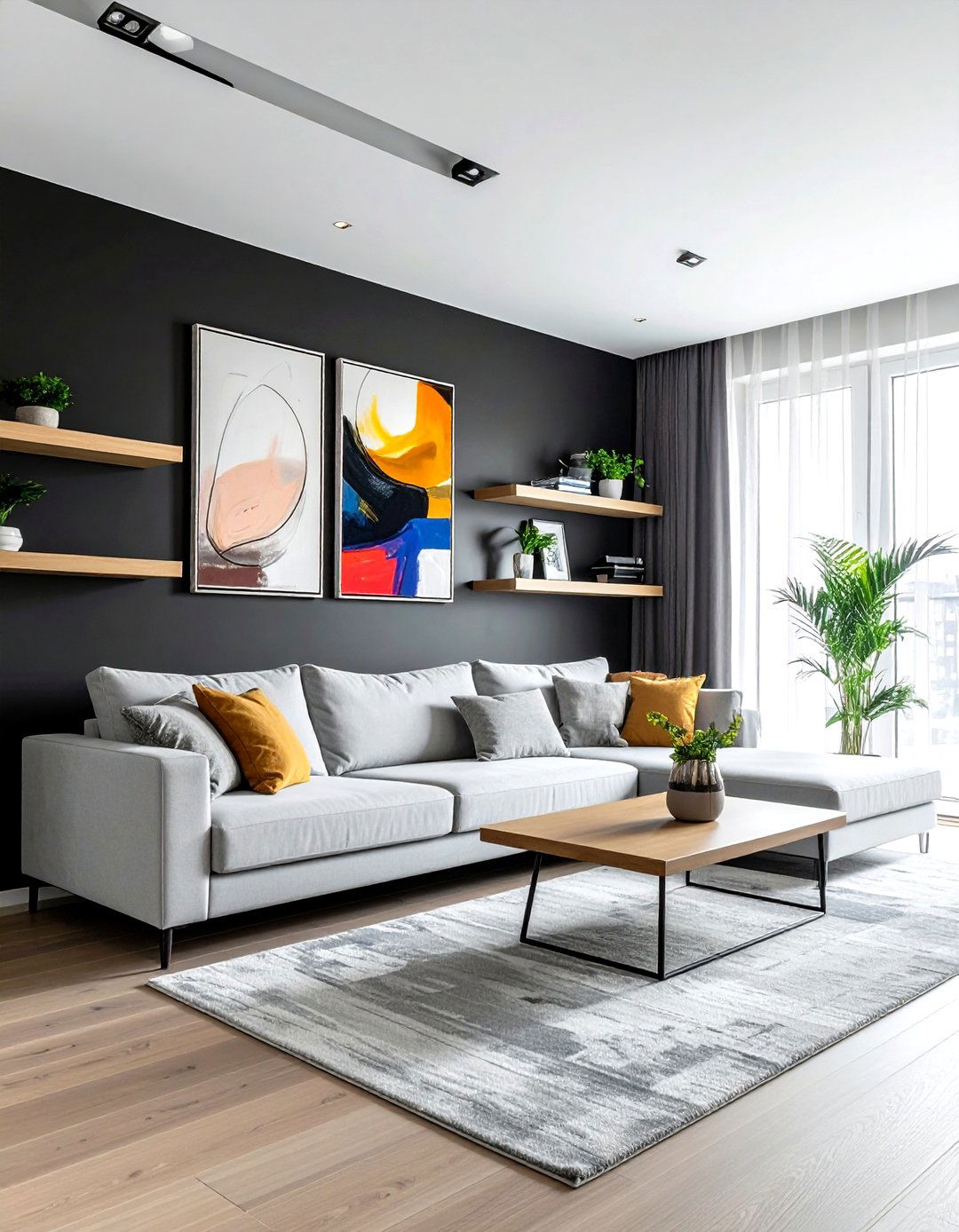 Matte Black Accent Wall - 30 black living room design ideas