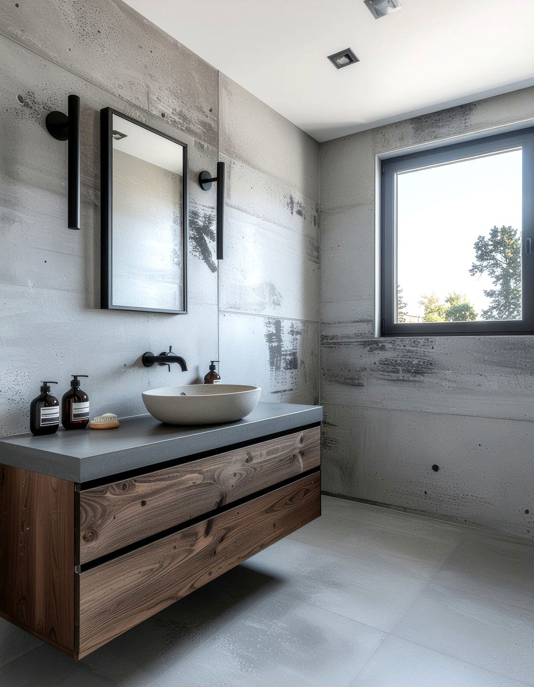 Matte Black And Concrete Texture - 30 bathroom finish mixing ideas
