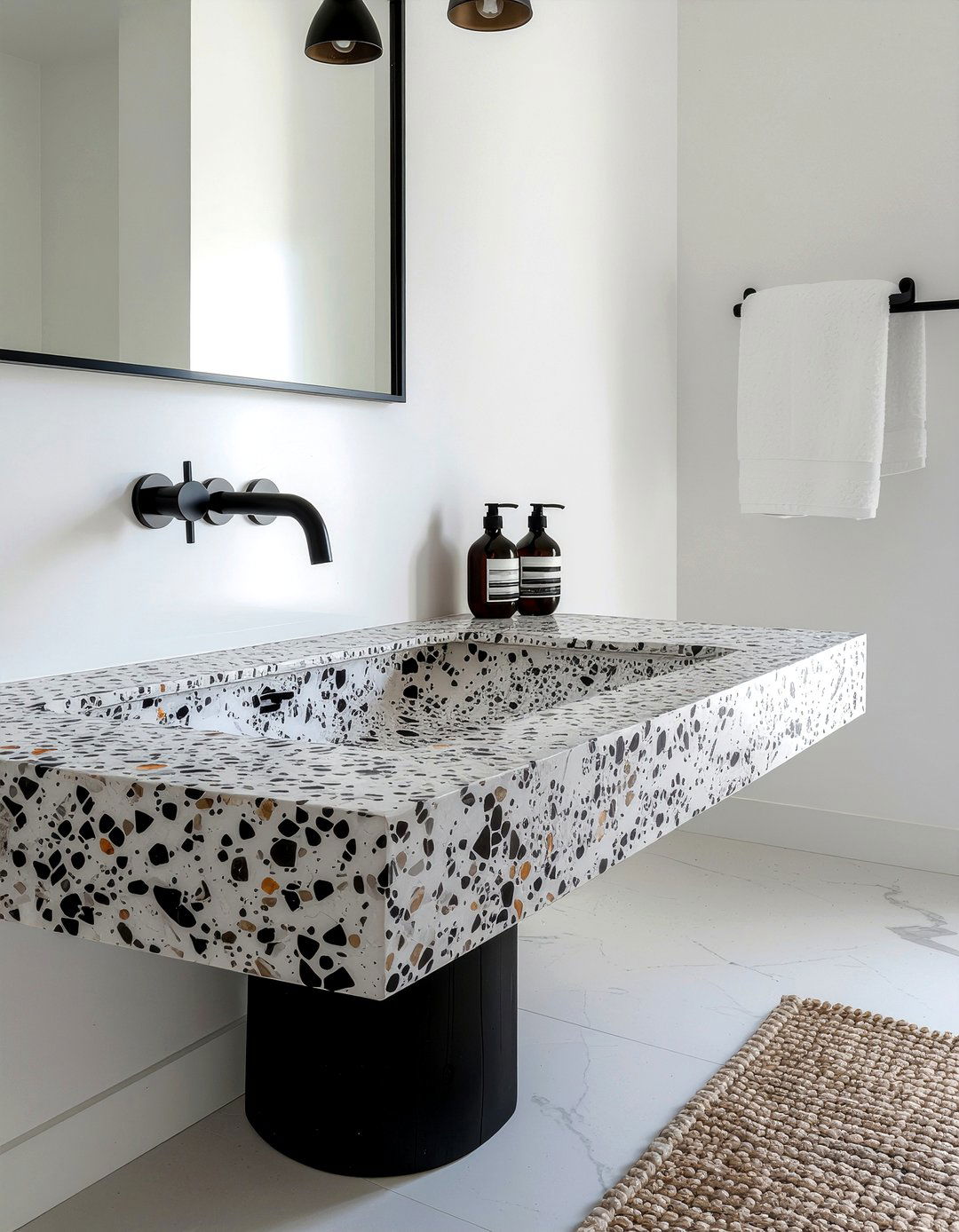 Matte Black And Terrazzo Pattern - 30 bathroom finish mixing ideas