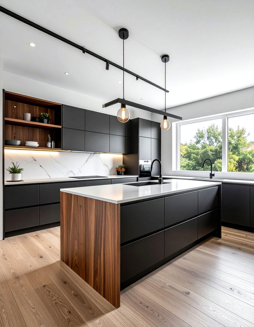 Matte Black And Walnut Kitchen - 30 two-tone kitchen ideas