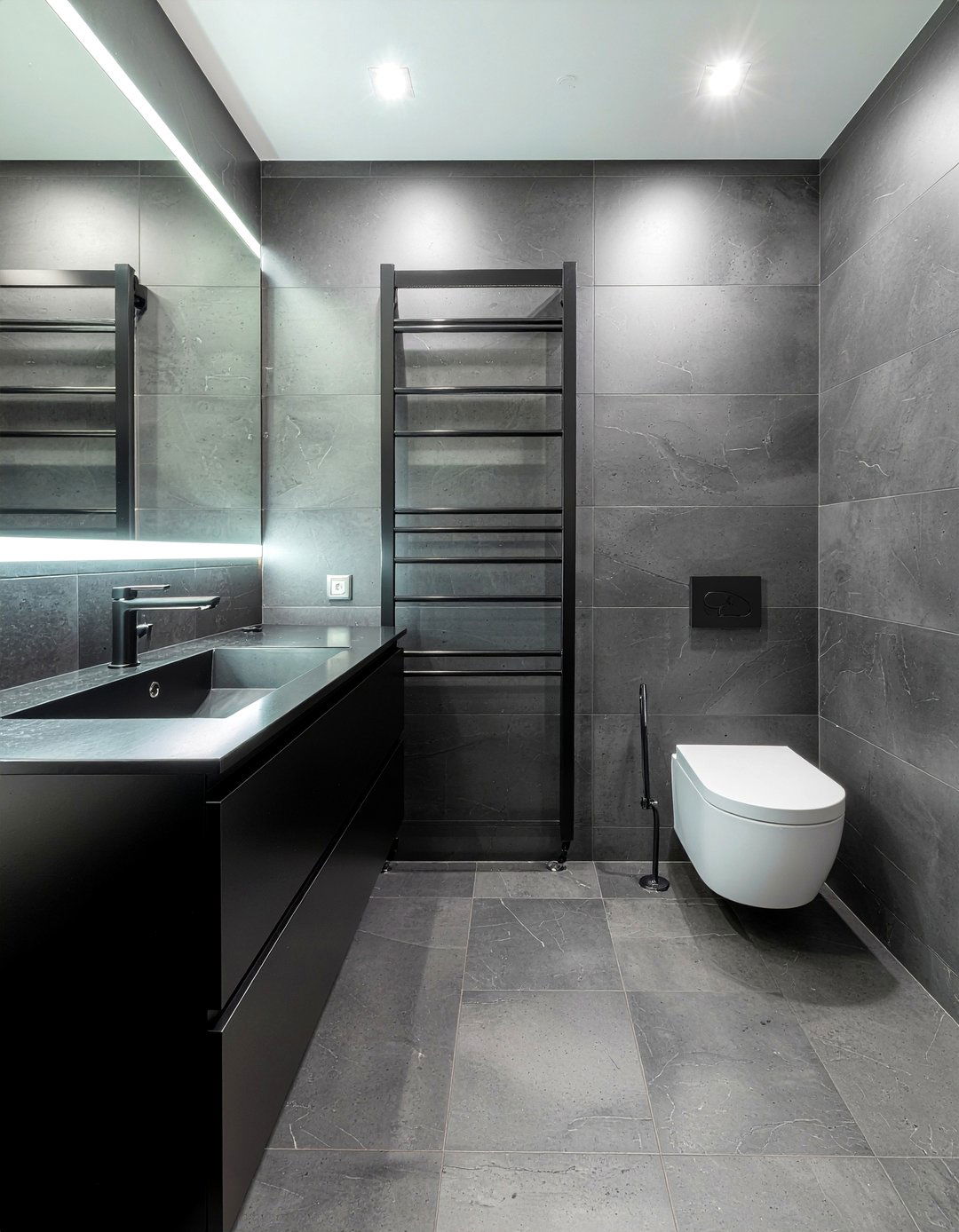 Matte Black Bathroom - 30 large format tile bathroom ideas