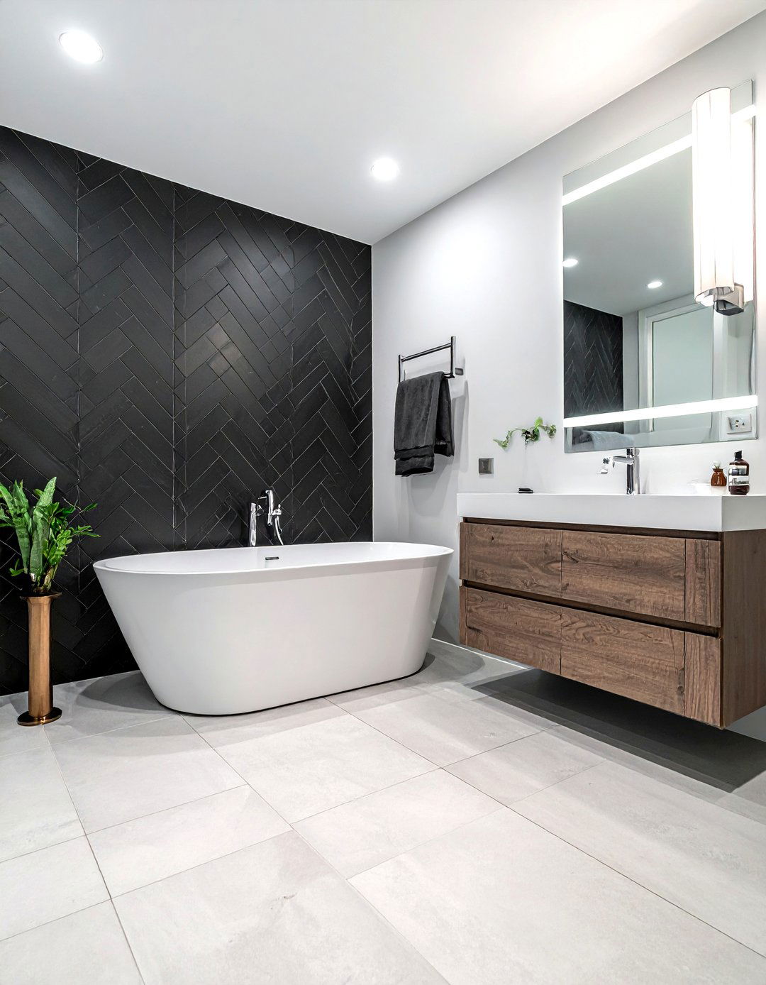 Matte Black Chevron Tile - 30 chevron tile bathroom ideas