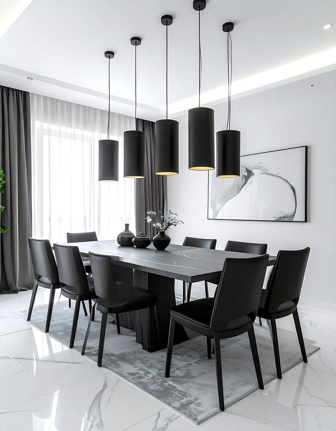Matte Black Cylinder Light - 30 cluster pendant dining room ideas