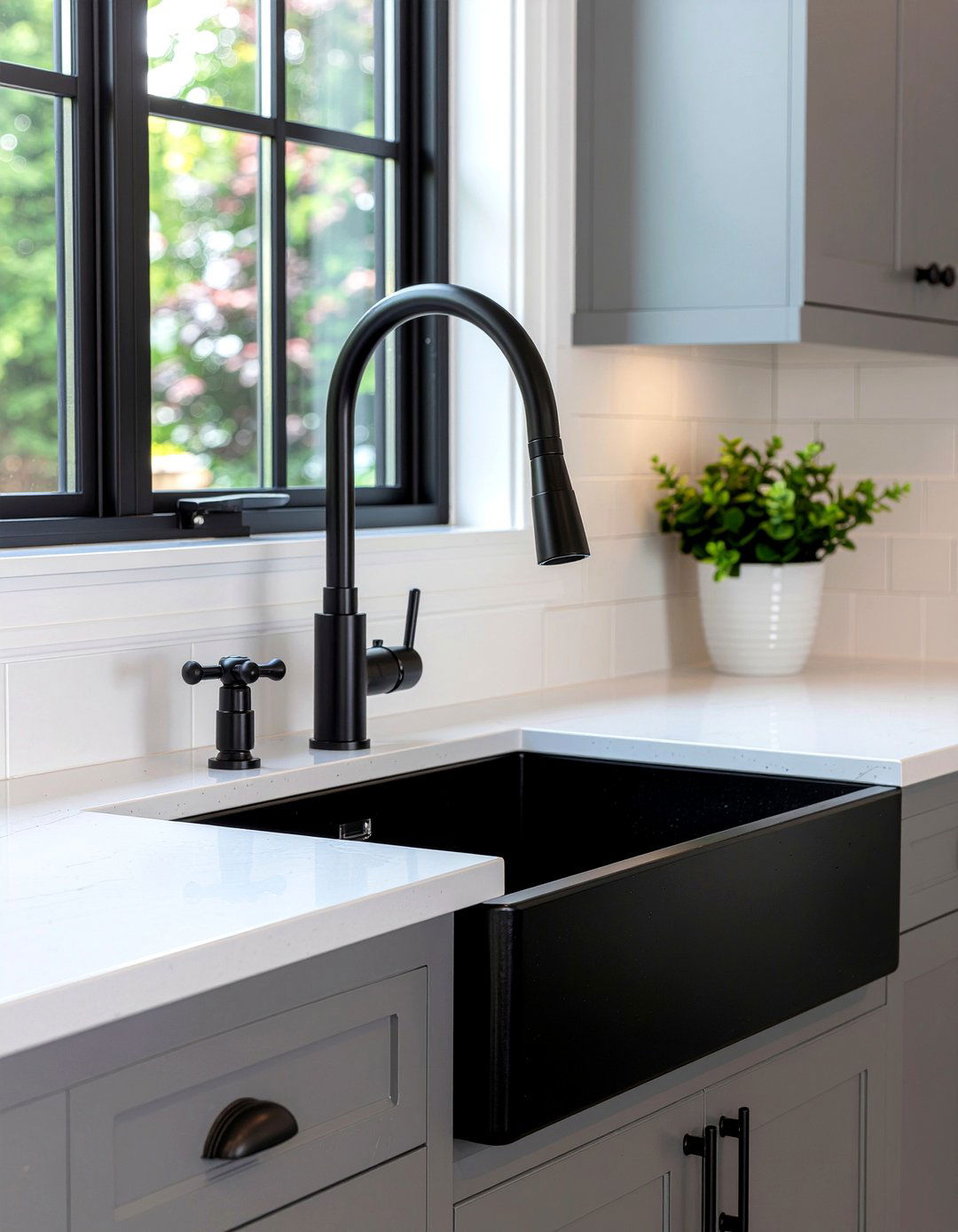 Matte Black Faucet - 30 apron front sink kitchen ideas