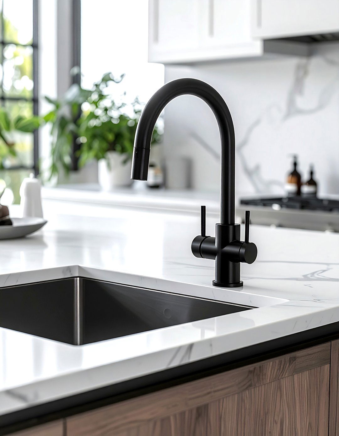 Matte Black Faucet - 30 American country kitchen ideas