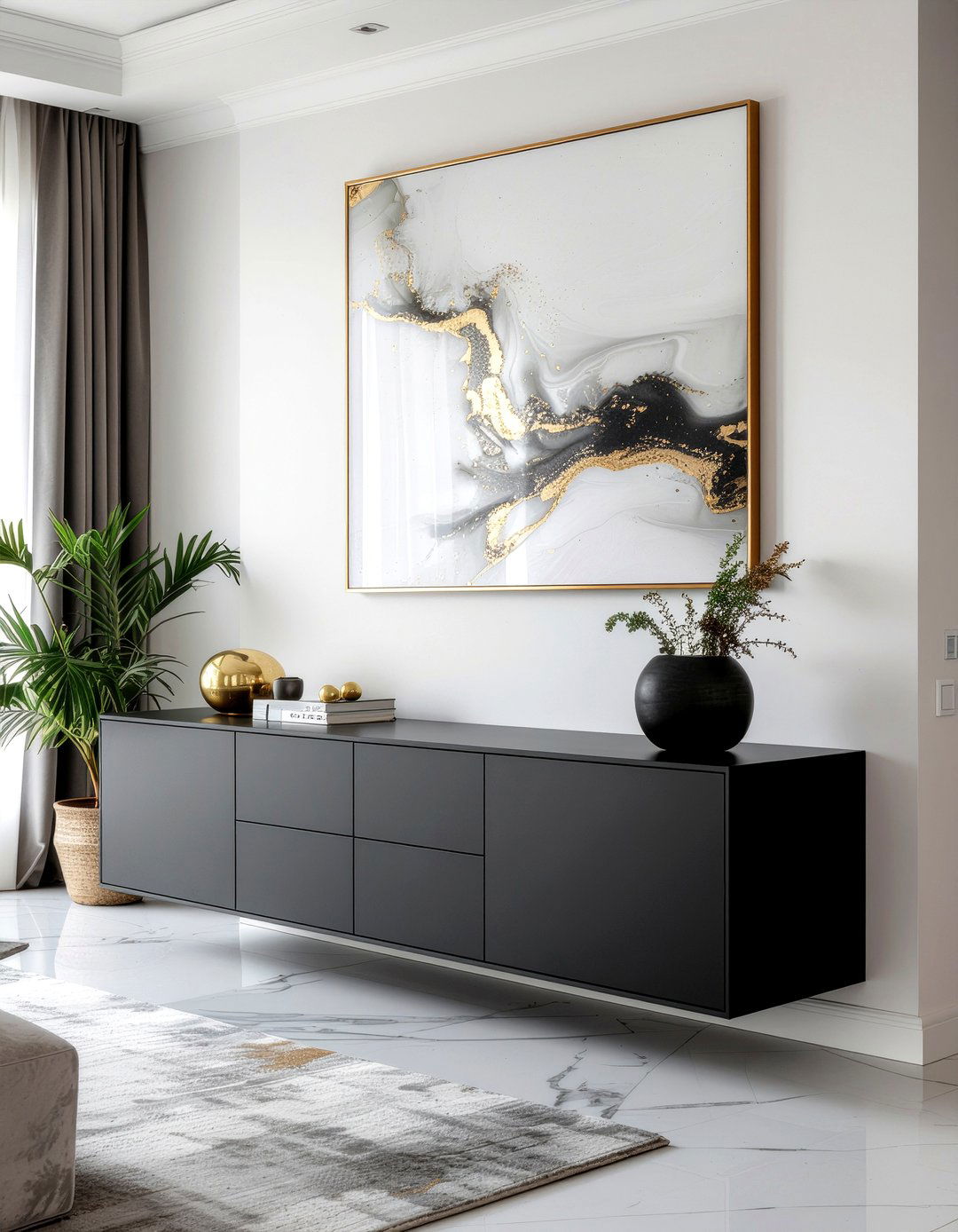 Matte Black Floating Media Cabinet - 30 living room floating tv unit ideas