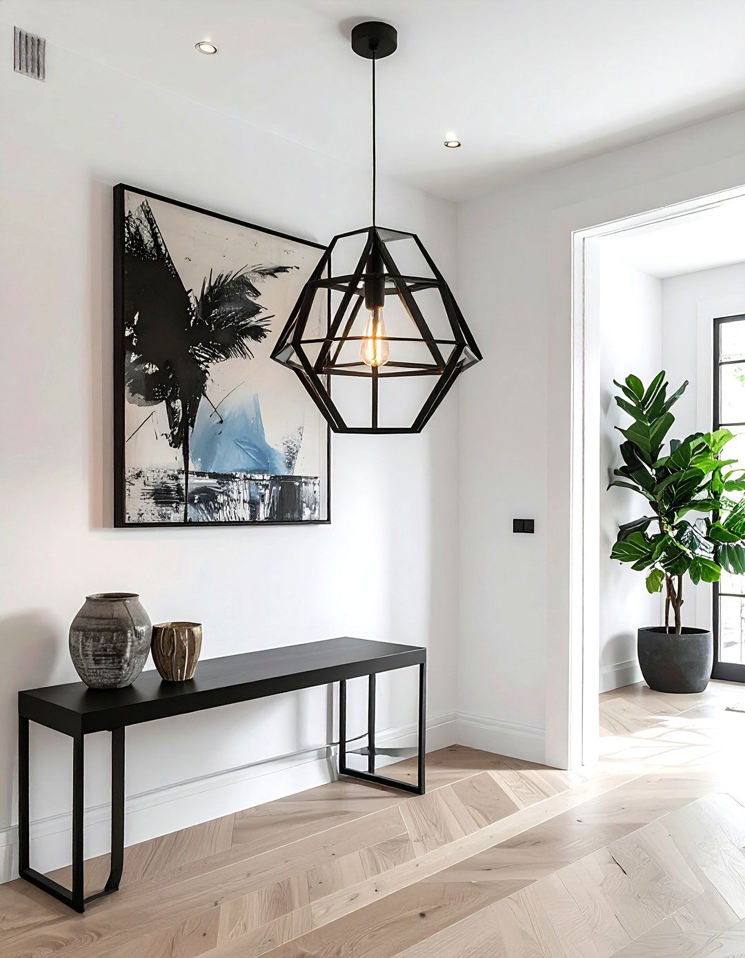 Matte Black Geometric Light - 30 statement lighting ideas