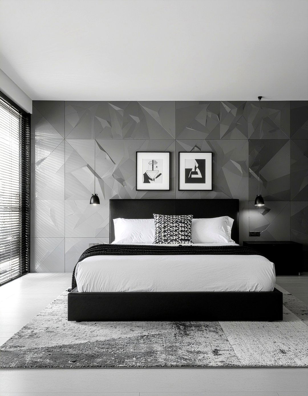 Matte Black Geometric Wallpaper - 30 bedroom minimalist wallpapers