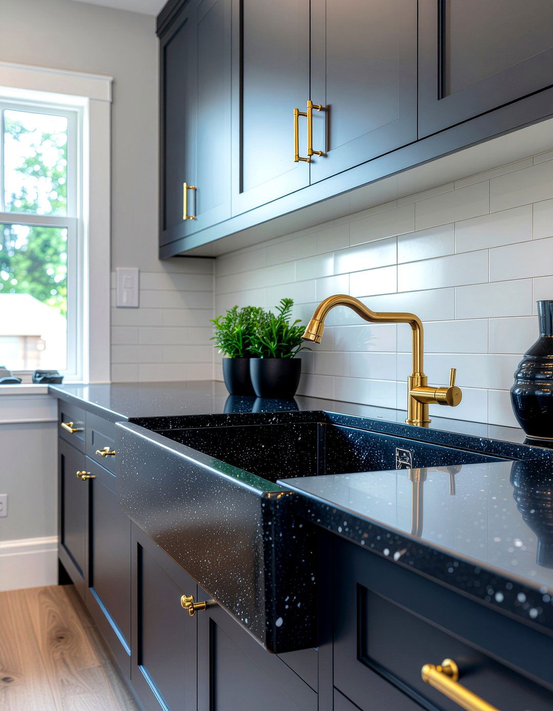 Matte Black Granite Composite Sink With Gold Faucet - 30 granite composite sink kitchen ideas