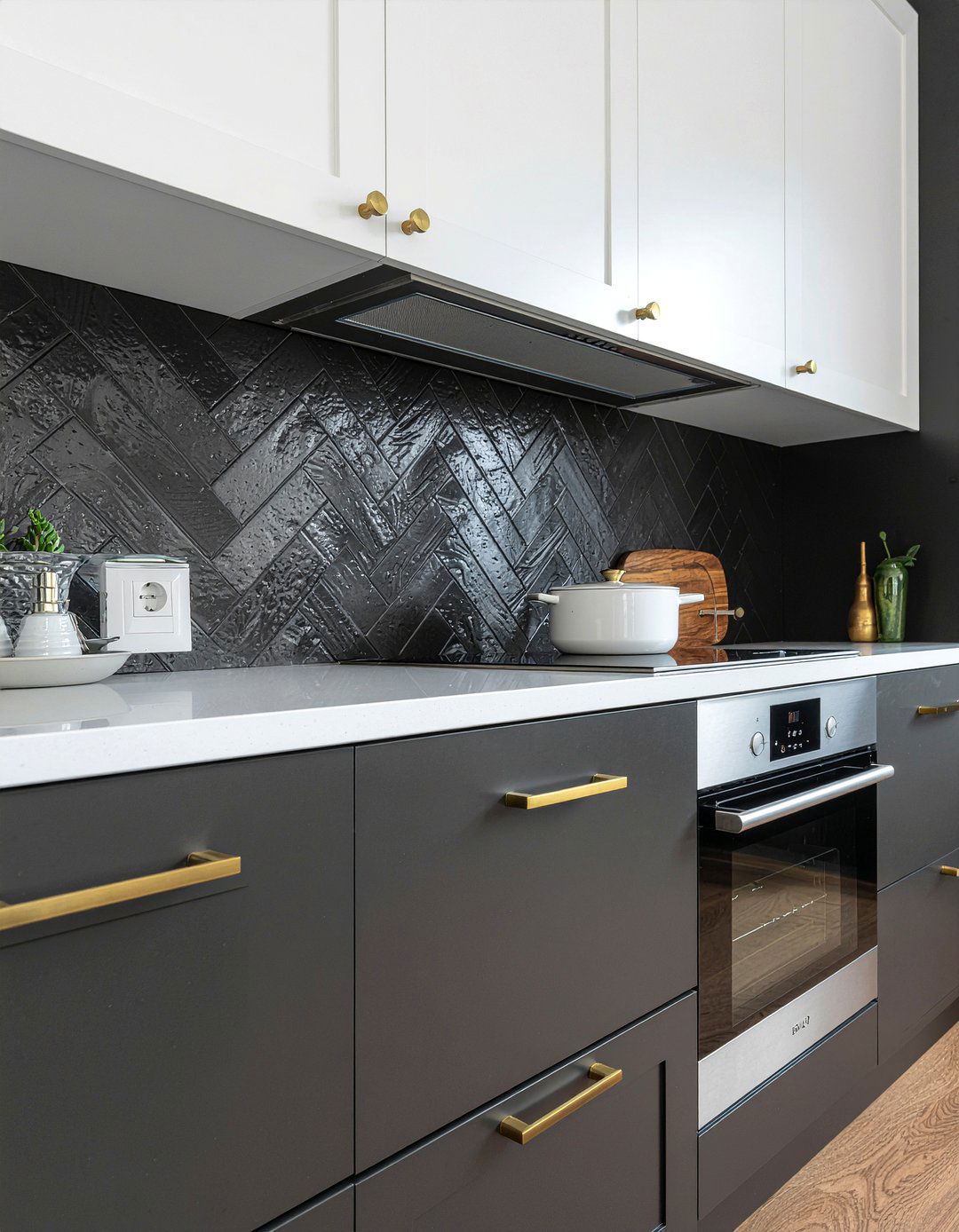Matte Black Herringbone Backsplash - 30 herringbone backsplash kitchen ideas