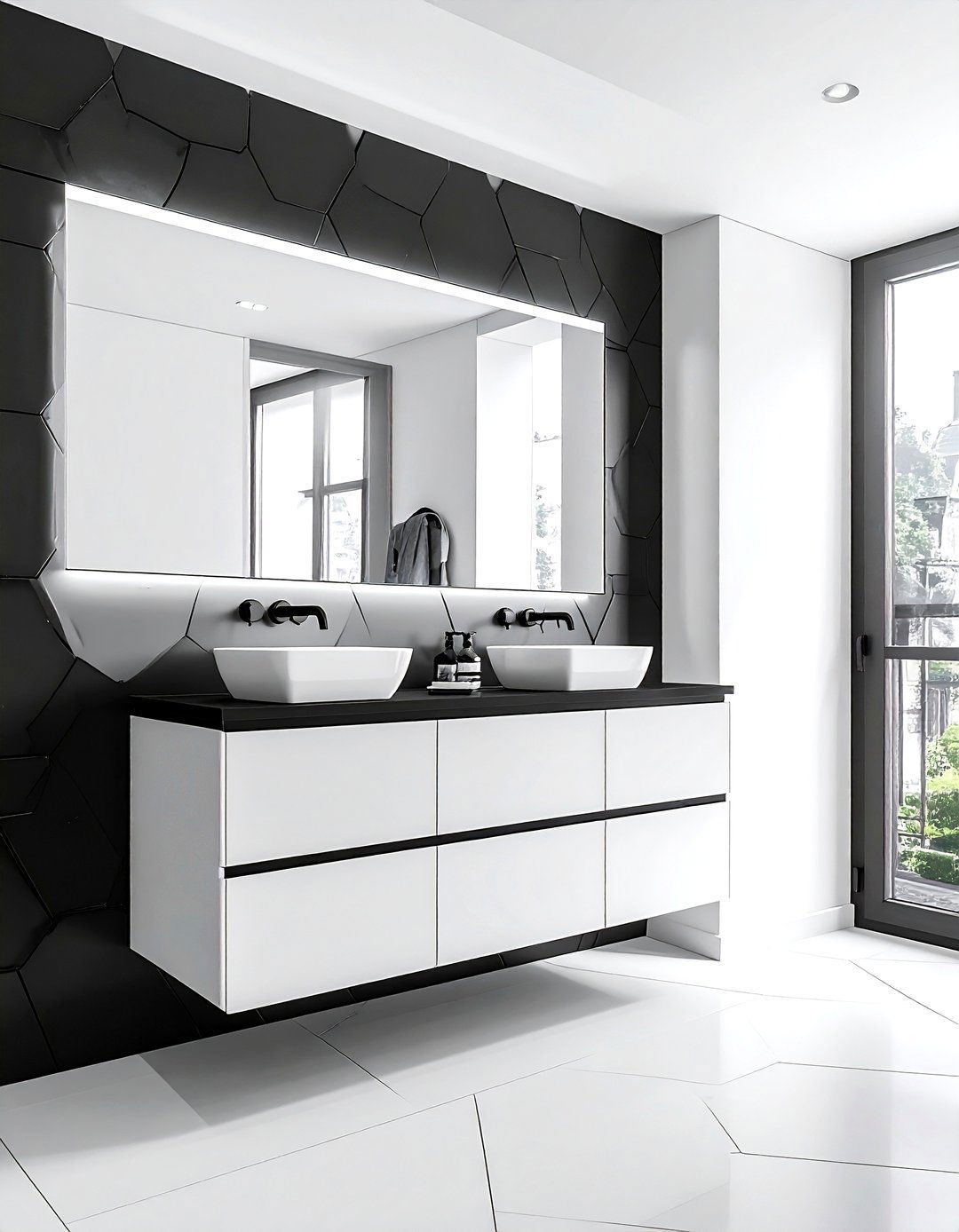 Matte Black Hexagon Tile - 30 bathroom floor design ideas