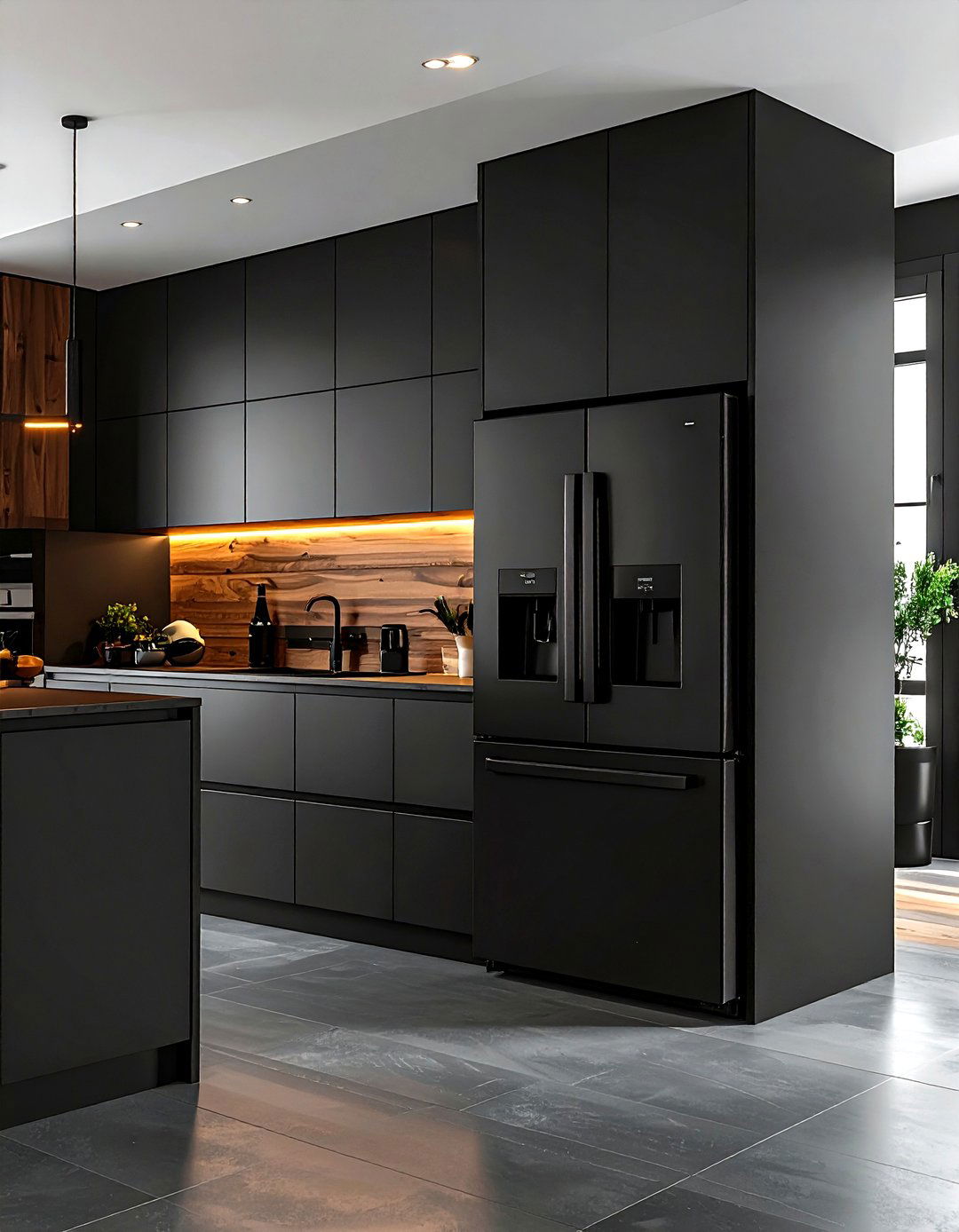 Matte Black Kitchen - 30 counter depth refrigerator kitchen ideas