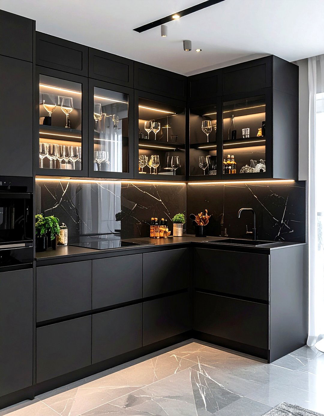 Matte Black Kitchen Glass Cabinet - 30 matte black kitchen ideas