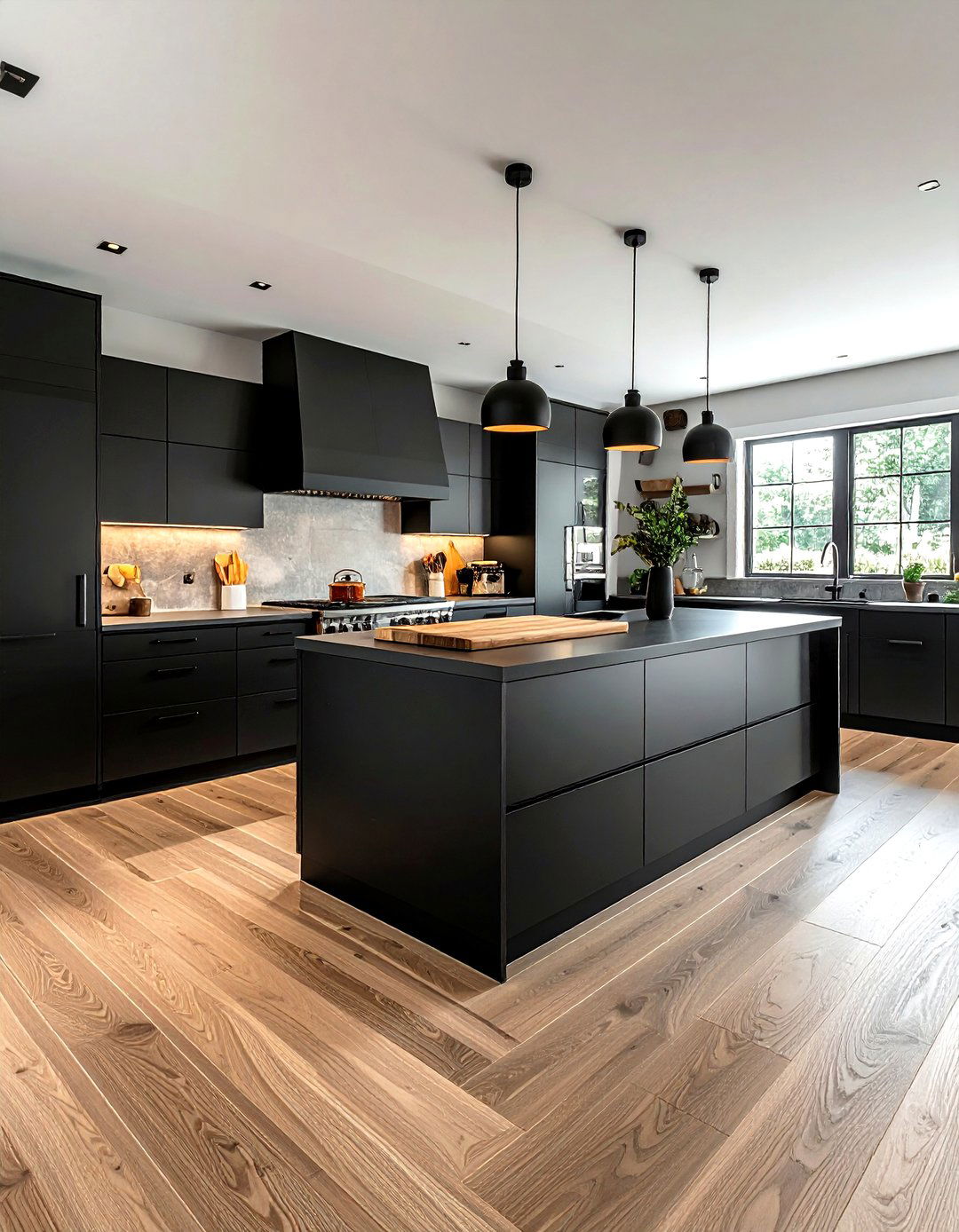 Matte Black Kitchen Wood Floor - 30 matte black kitchen ideas