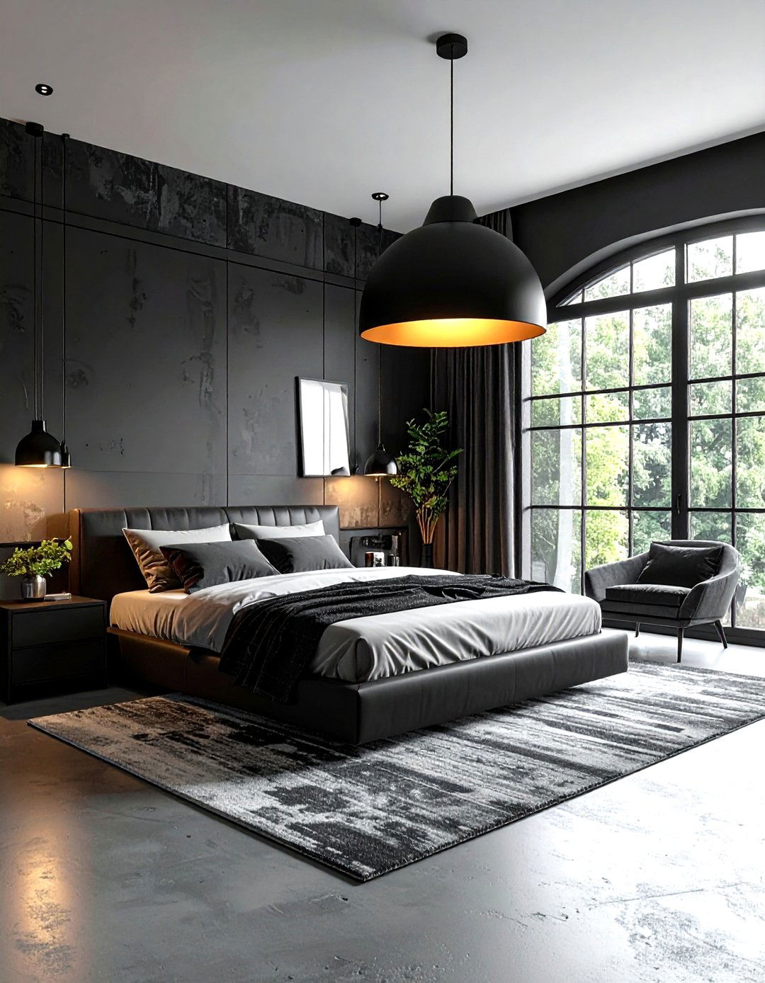 Matte Black Lighting - 30 industrial black bedroom ideas
