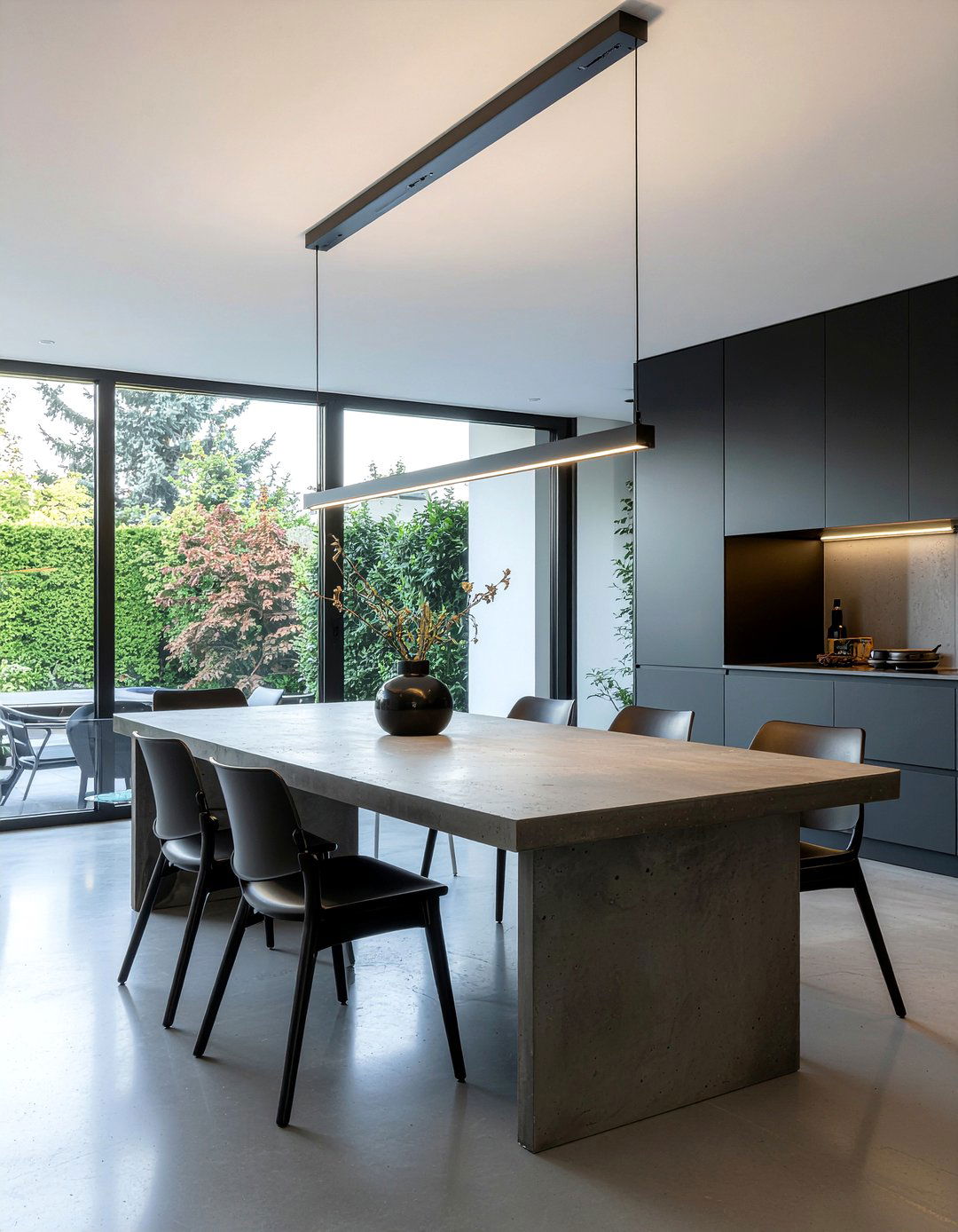 Matte Black Linear Light - 30 modern chandelier dining room ideas