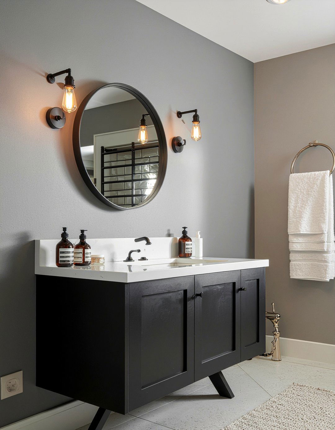 Matte Black Sconce - 30 matte black bathroom hardware ideas