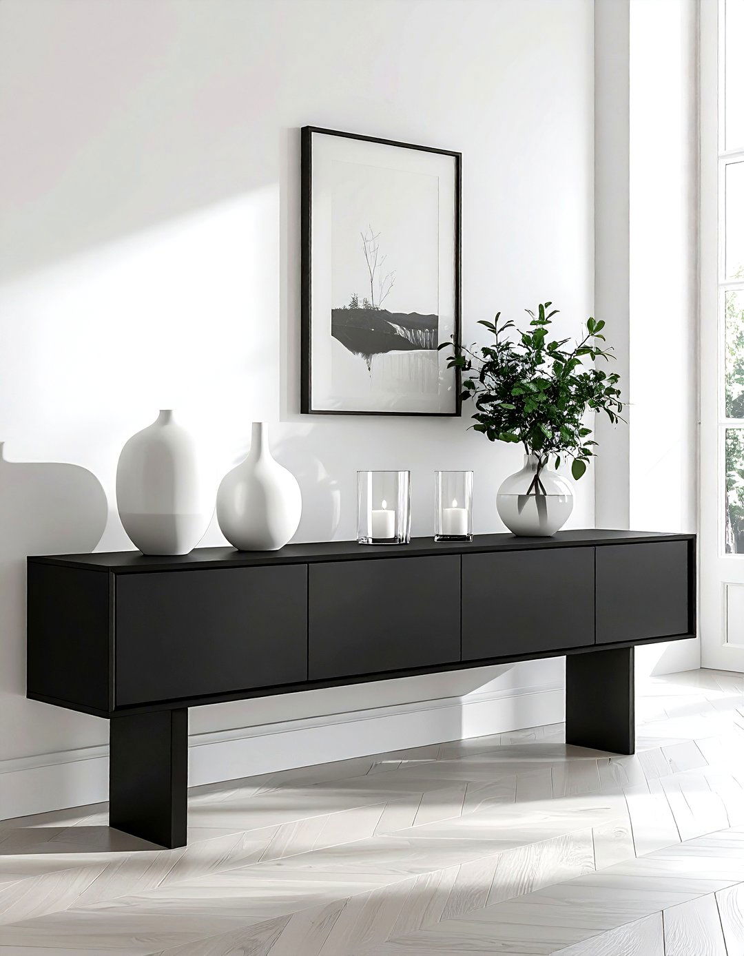 Matte Black Sideboard - 30 modern buffet dining room ideas