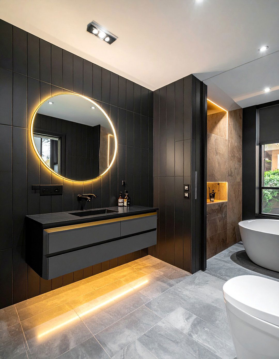 Matte Black Subway Tile - 30 vertical subway tile bathroom ideas