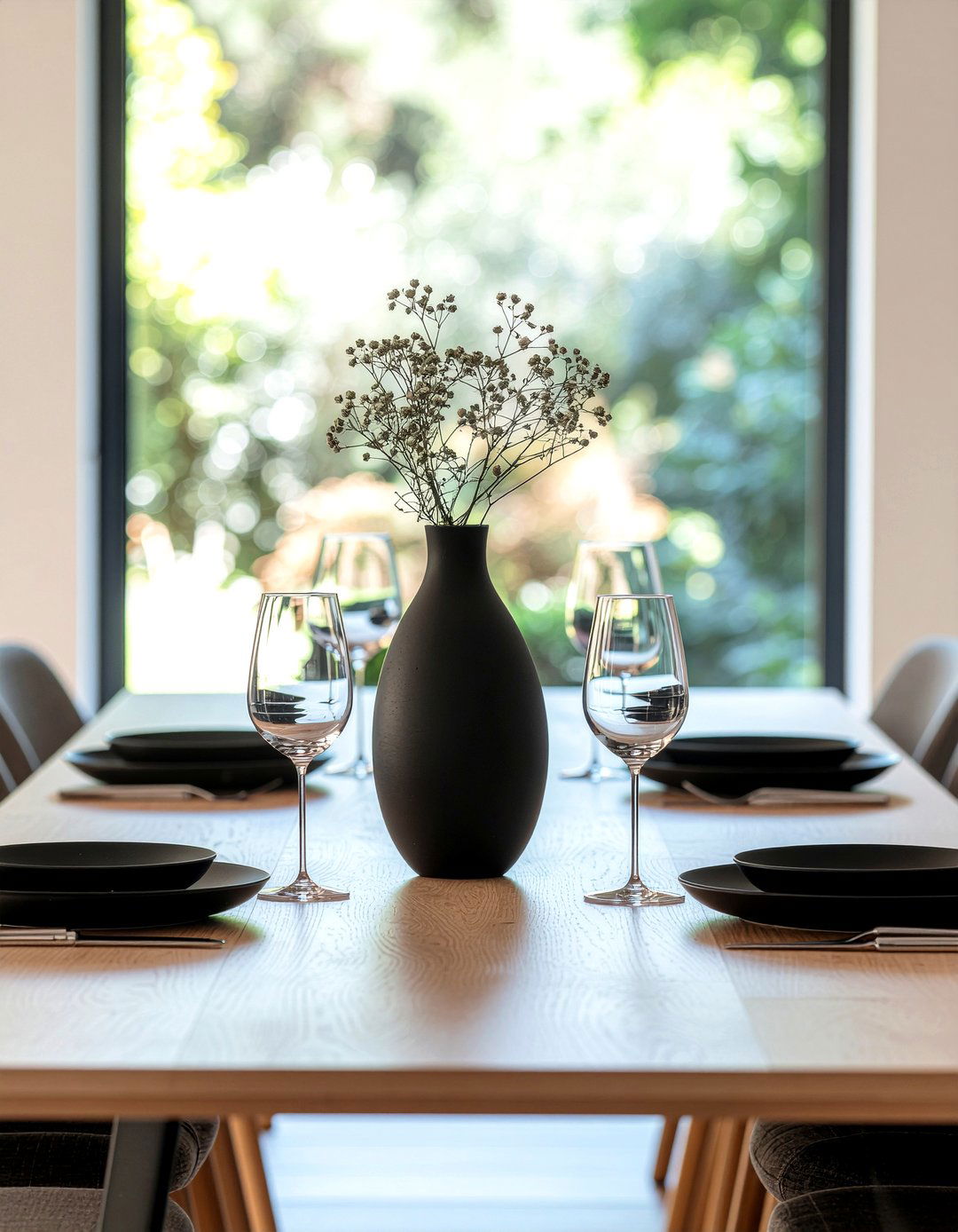 Matte Black Vase - 30 minimalist centerpiece dining ideas