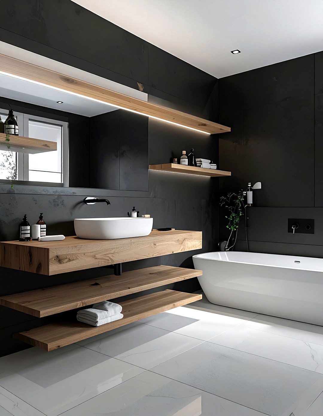 Matte Black Wall - 30 black bathroom design ideas