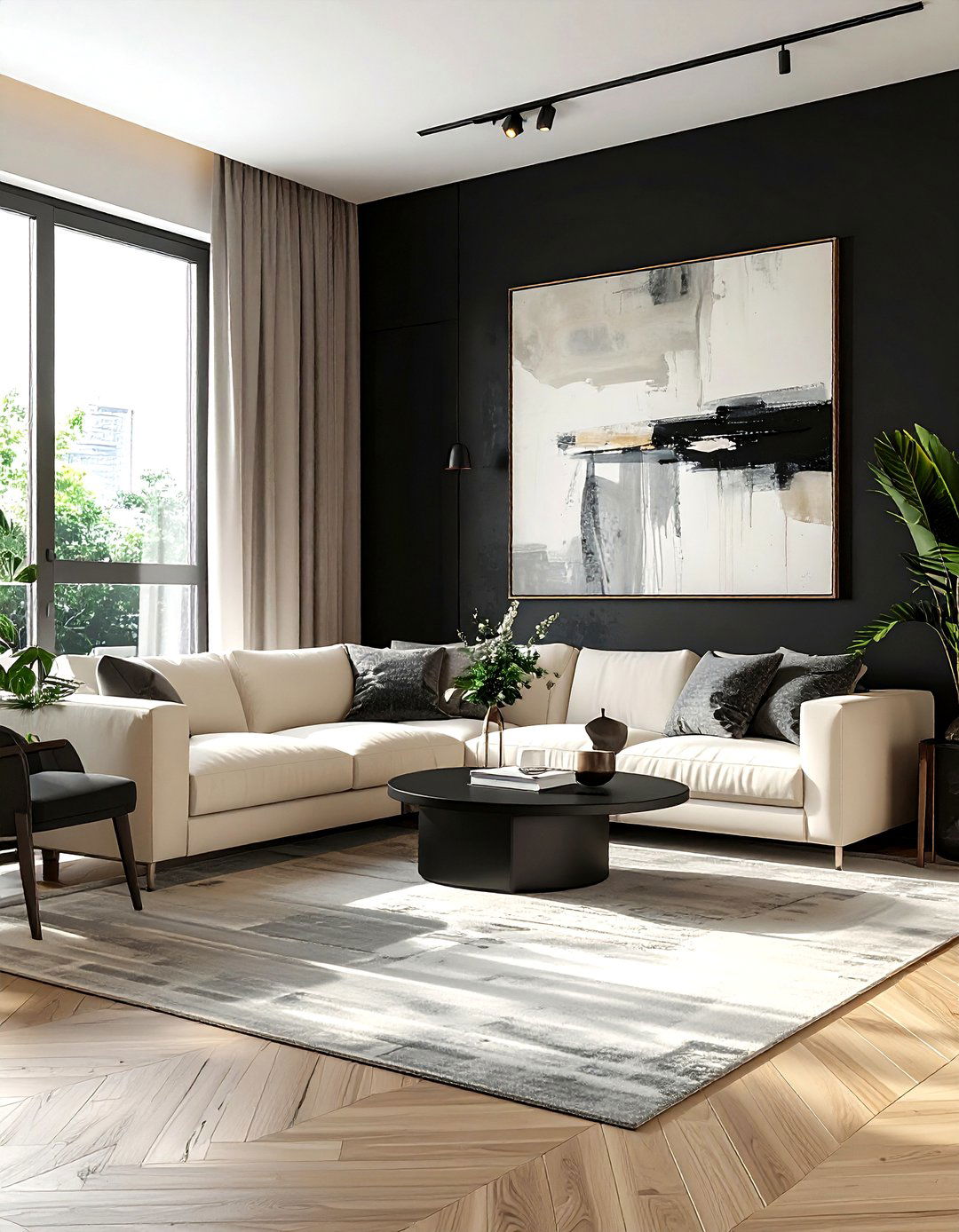 Matte Black Wall - 30 contemporary black living room ideas