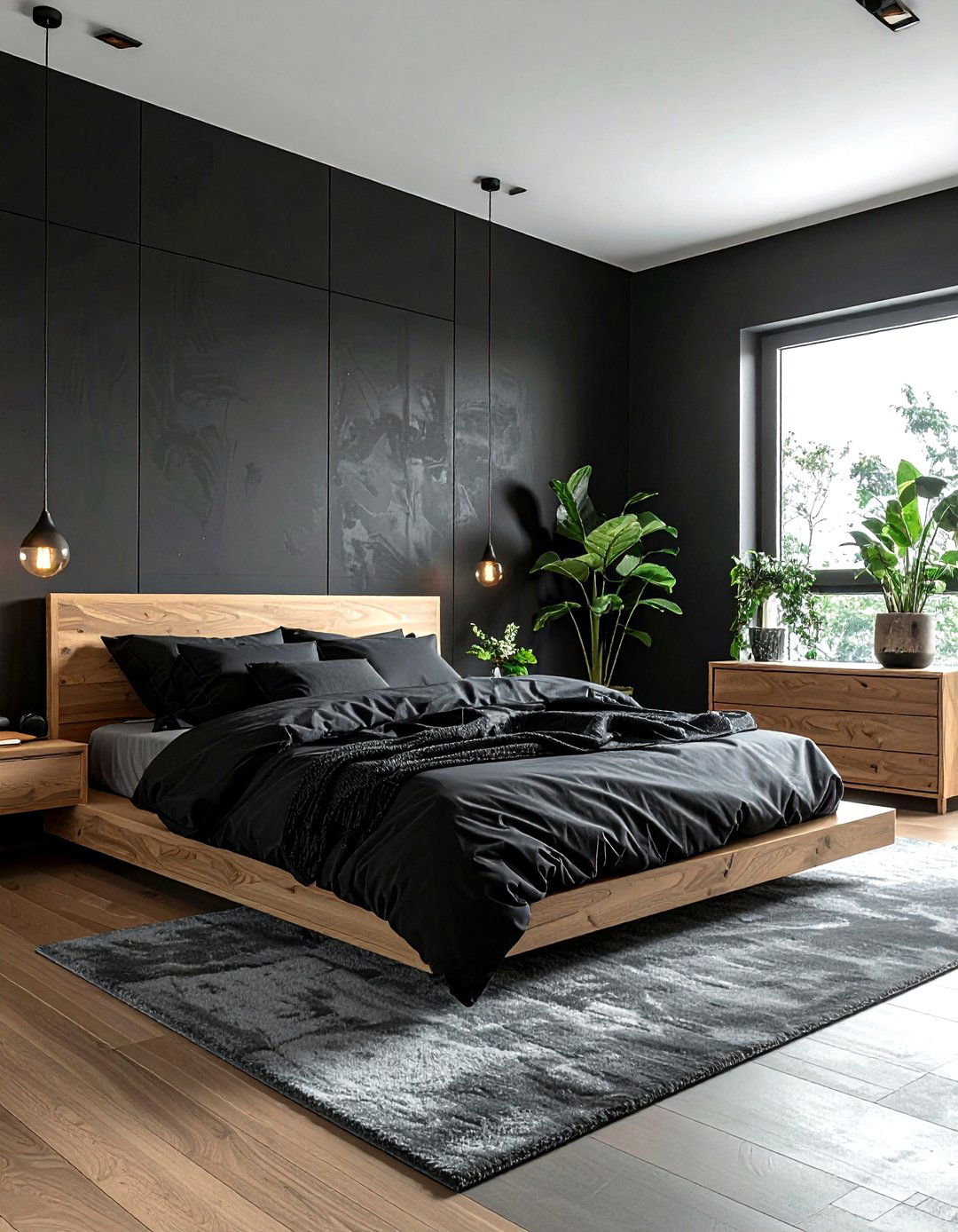 Matte Black Wall - 30 minimalist black bedroom ideas