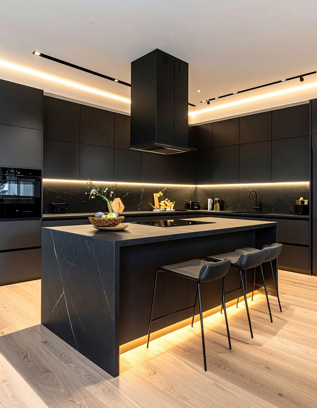 Matte Black Waterfall Island - 30 waterfall kitchen island ideas