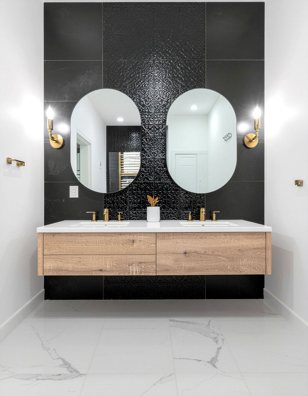 Matte Black Zellige Wall - 30 Moroccan tile bathroom ideas