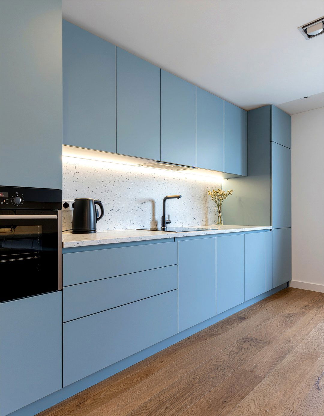 Matte Blue Kitchen Cabinets - 30 slab door kitchen cabinet ideas