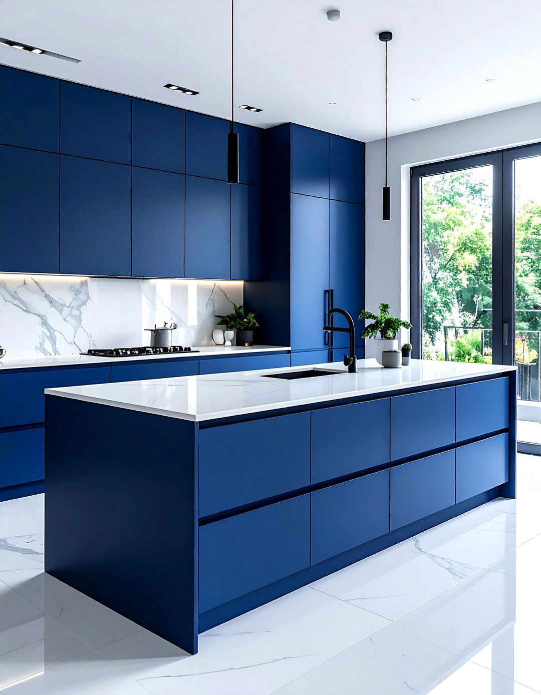 Matte Blue Kitchen Cabinets - 30 blue and white kitchen ideas