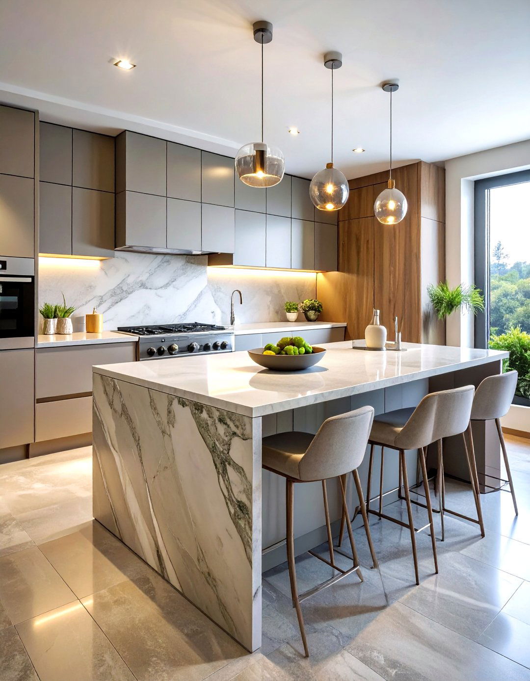 Matte Finish Veined Countertop - 30 veined countertop kitchen ideas