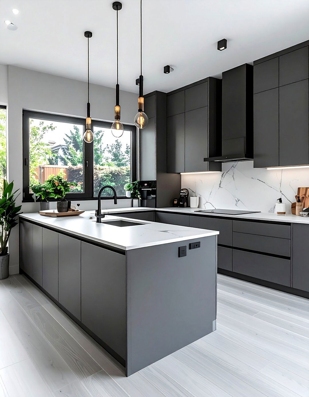 Matte Gray Kitchen With Black Hardware - 30 gray kitchen design ideas