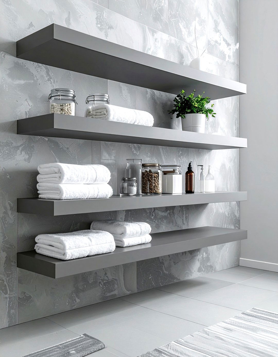 Matte Gray Open Shelving - 30 gray bathroom furniture ideas