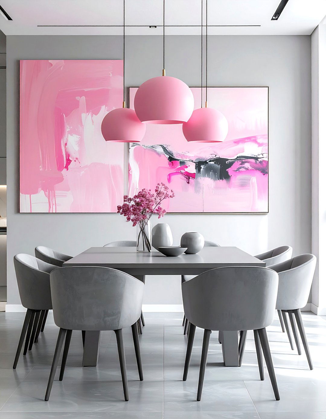 Matte Gray Pink Open Concept Dining - 30 pink gray dining room ideas