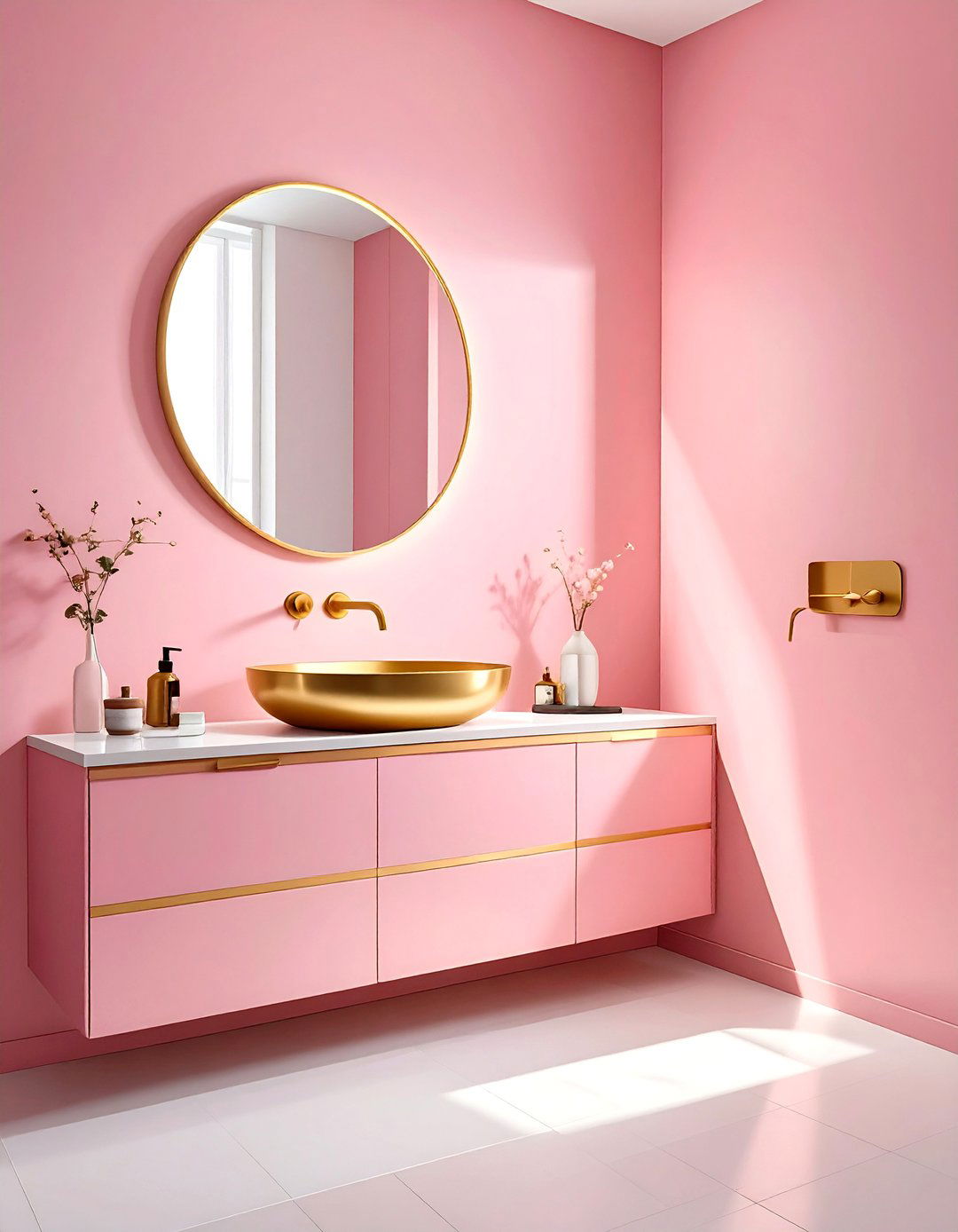 Matte Pink Bathroom Gold Sink - 30 pink and gold bathroom ideas